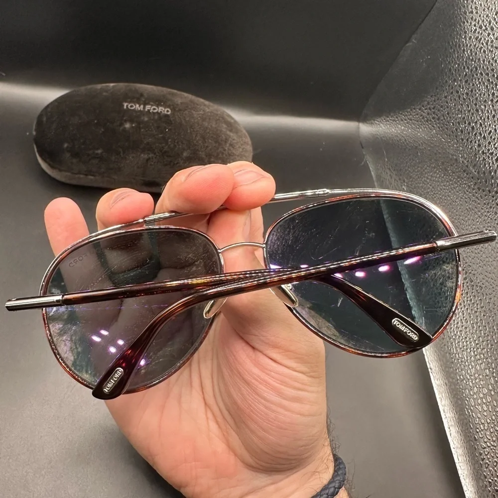 Tom Ford Silver and Blue Curtis Aviator Sunglasses